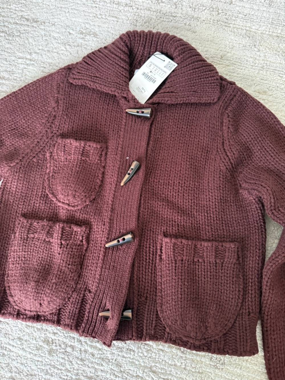 Burgundy Knit Toggle Cardigan - Size S
